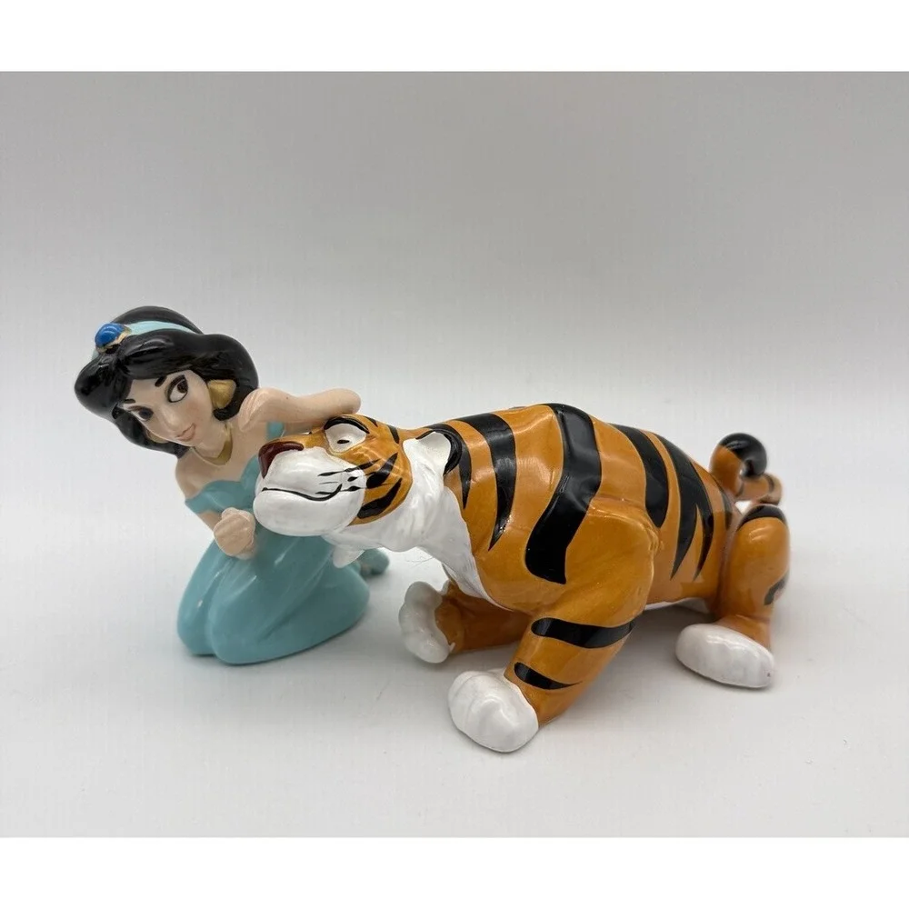 Walt Disney Company Jasmine and Rajah Porcelain Figurines Hand-Painted Malaysia